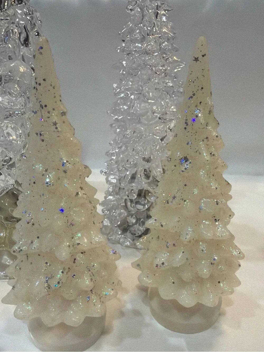 Festive Acrylic & Resin White Holiday Tree Set - Decorative Accent Collection 6